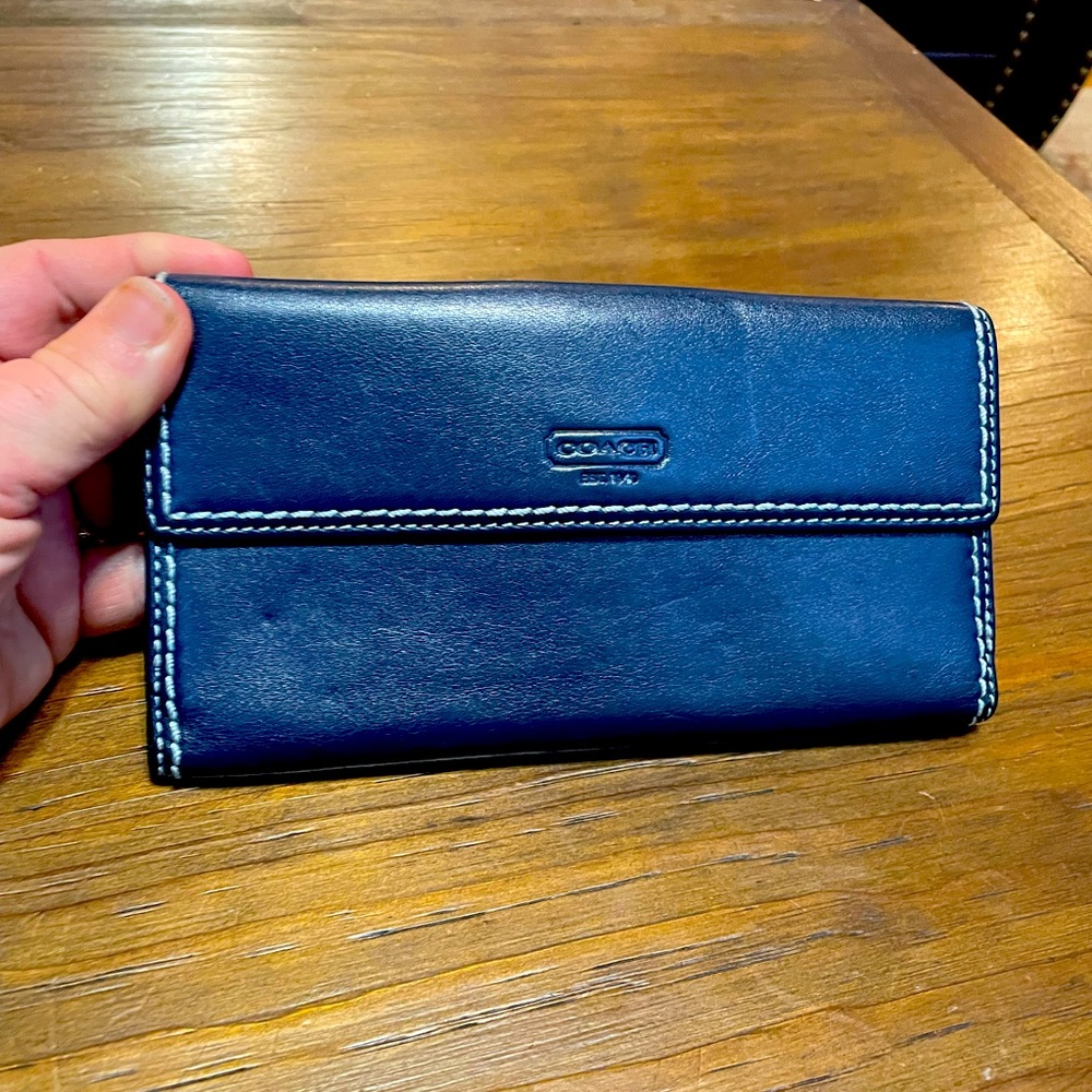 Coach Long Wallet Calfskin Leather Navy